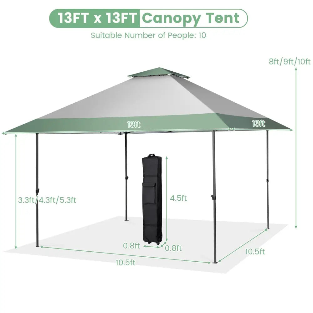 13 x 13 Feet Pop-Up Patio Canopy Tent with Shelter and Wheeled Bag-Gray - Gray - Canopies