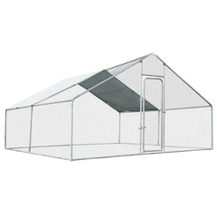 13 x 13 Feet Walk-in Chicken Coop with Waterproof Cover for Outdoor Backyard Farm - White - Chicken Coops