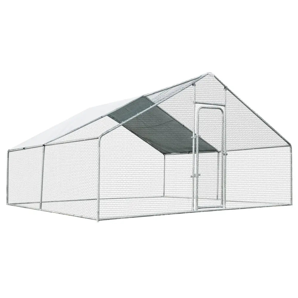 13 x 13 Feet Walk-in Chicken Coop with Waterproof Cover for Outdoor Backyard Farm - White - Chicken Coops