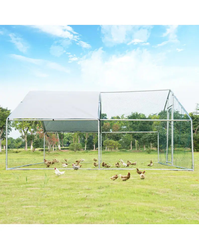 13 x 13 Feet Walk-in Chicken Coop with Waterproof Cover for Outdoor Backyard Farm - White - Chicken Coops