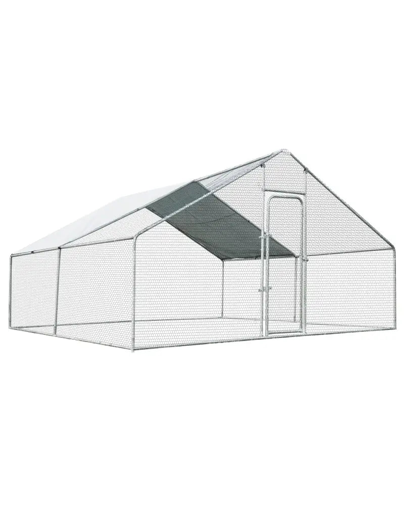 13 x 13 Feet Walk-in Chicken Coop with Waterproof Cover for Outdoor Backyard Farm - White - Chicken Coops