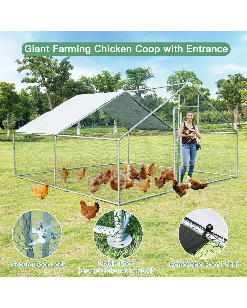 13 x 13 Feet Walk-in Chicken Coop with Waterproof Cover for Outdoor Backyard Farm - White - Chicken Coops