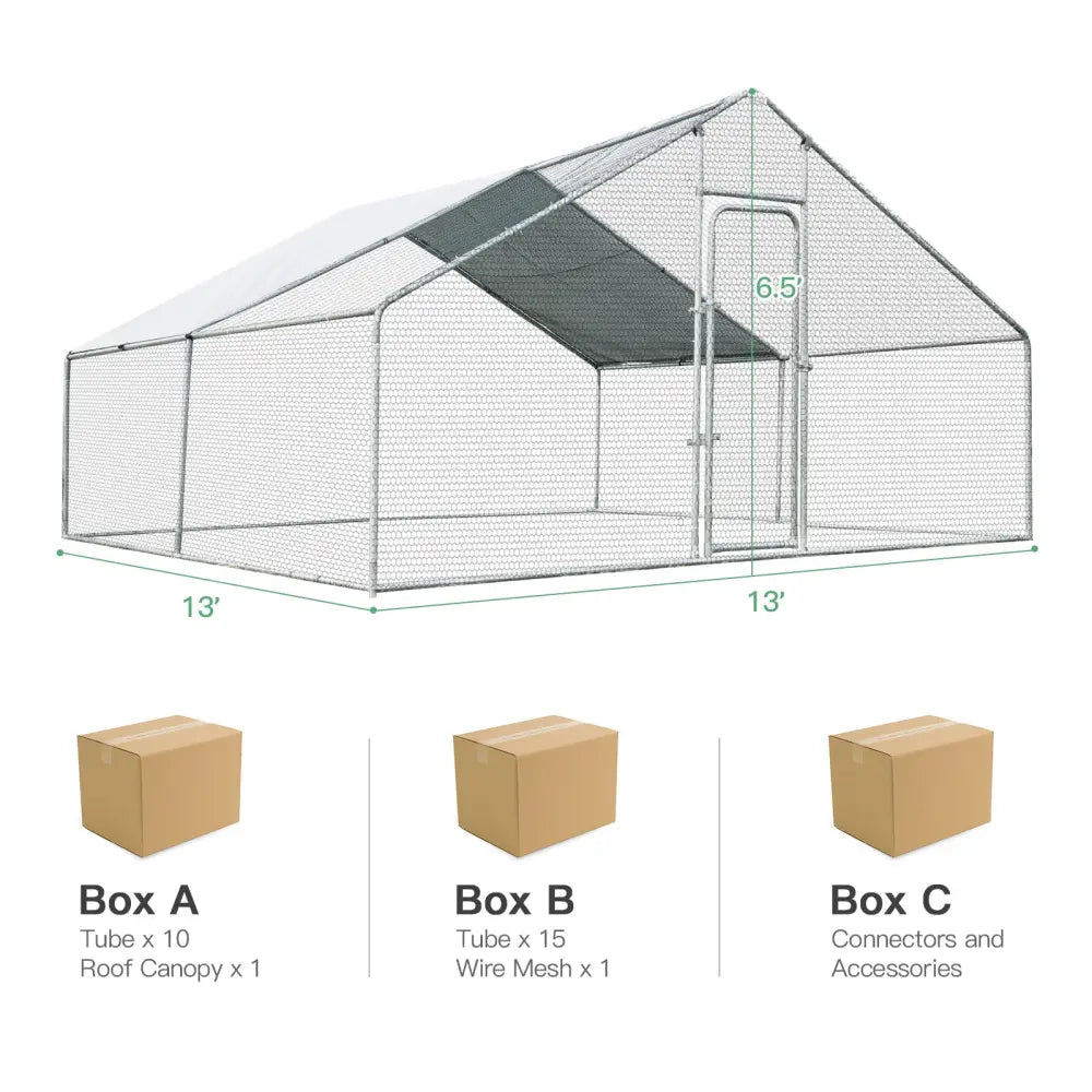 13 x 13 Feet Walk-in Chicken Coop with Waterproof Cover for Outdoor Backyard Farm - White - Chicken Coops