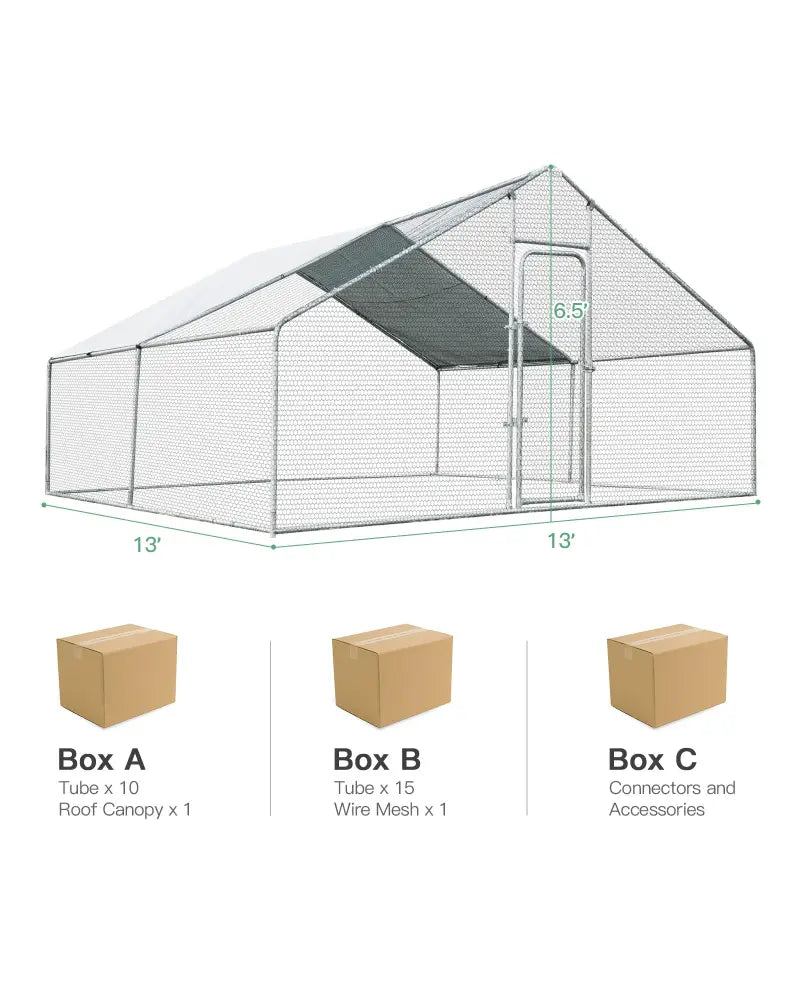 13 x 13 Feet Walk-in Chicken Coop with Waterproof Cover for Outdoor Backyard Farm - White - Chicken Coops