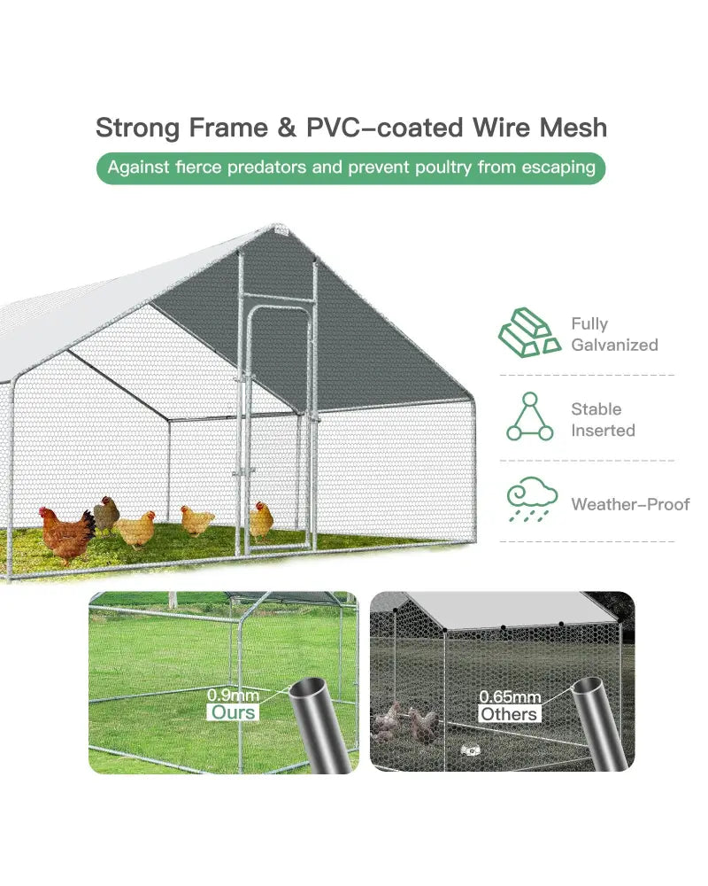 13 x 13 Feet Walk-in Chicken Coop with Waterproof Cover for Outdoor Backyard Farm - White - Chicken Coops