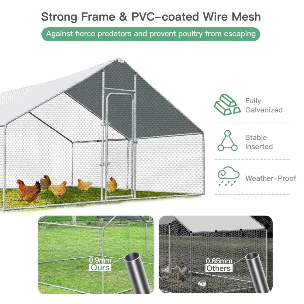 13 x 13 Feet Walk-in Chicken Coop with Waterproof Cover for Outdoor Backyard Farm - White - Chicken Coops