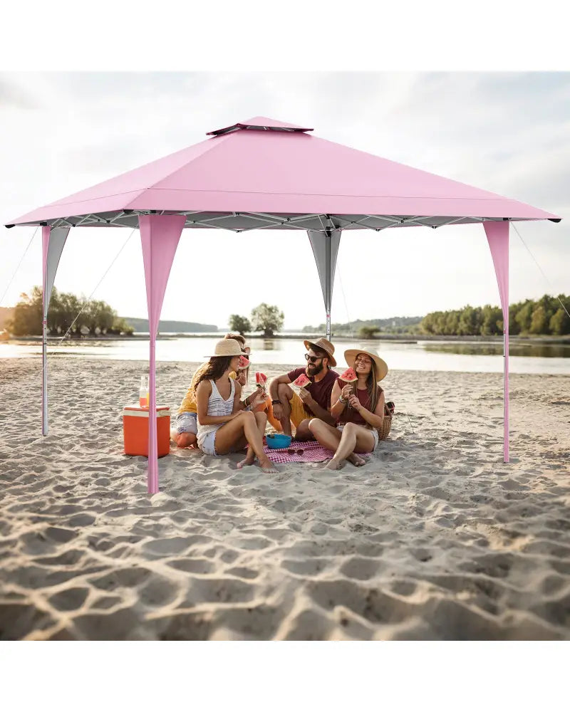 13 X 13 FT Pop up Gazebo with Portable Carrying Bag 8 Stakes and 4 Wind Ropes-Pink - Pink - Gazebos
