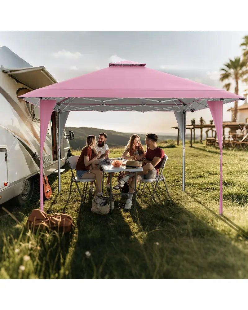 13 X 13 FT Pop up Gazebo with Portable Carrying Bag 8 Stakes and 4 Wind Ropes-Pink - Pink - Gazebos