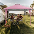 13 X 13 FT Pop up Gazebo with Portable Carrying Bag 8 Stakes and 4 Wind Ropes-Pink - Pink - Gazebos