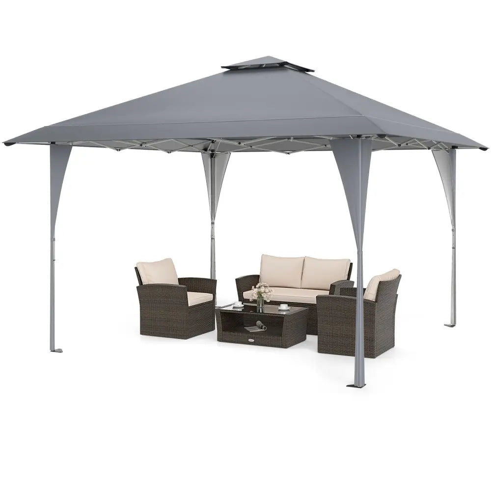 13 X 13 FT Pop up Gazebo with Portable Carrying Bag 8 Stakes and 4 Wind Ropes-Gray - Gray - Gazebos