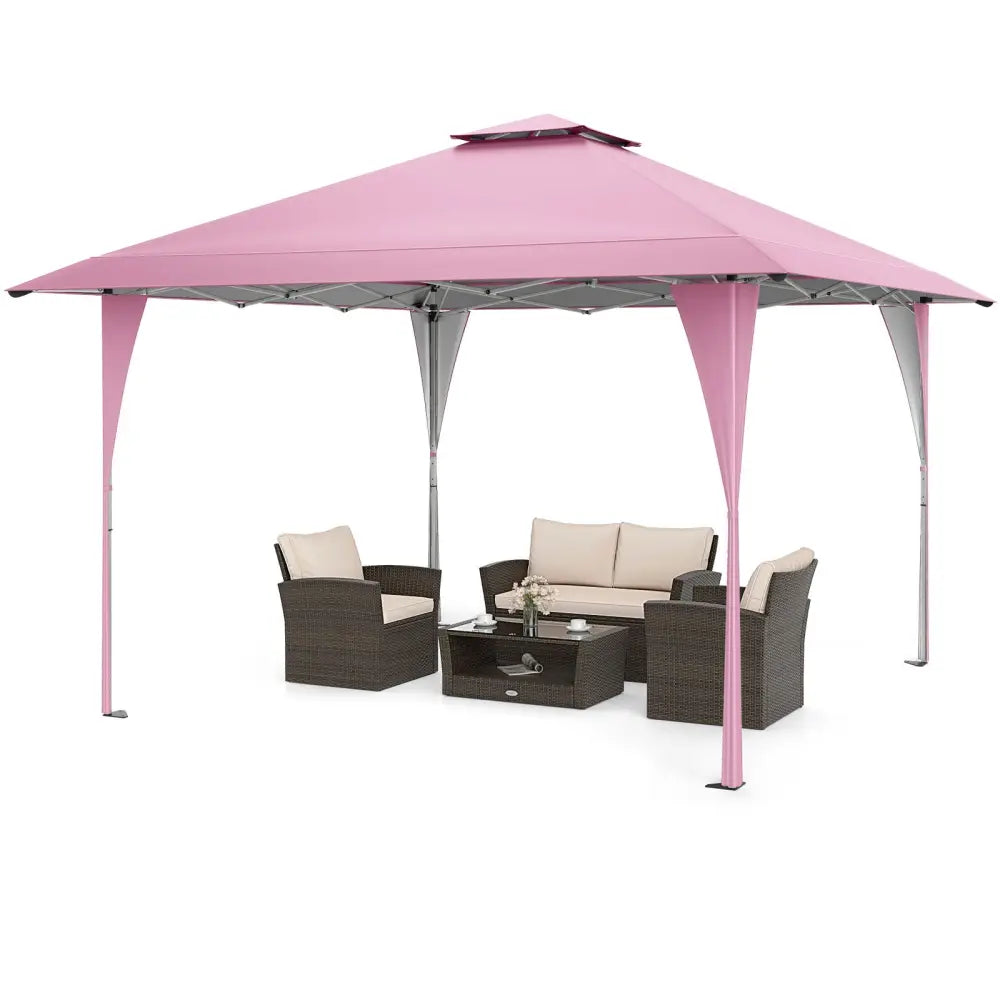 13 X 13 FT Pop up Gazebo with Portable Carrying Bag 8 Stakes and 4 Wind Ropes-Pink - Pink - Gazebos