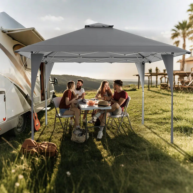 13 X 13 FT Pop up Gazebo with Portable Carrying Bag 8 Stakes and 4 Wind Ropes-Gray - Gray - Gazebos