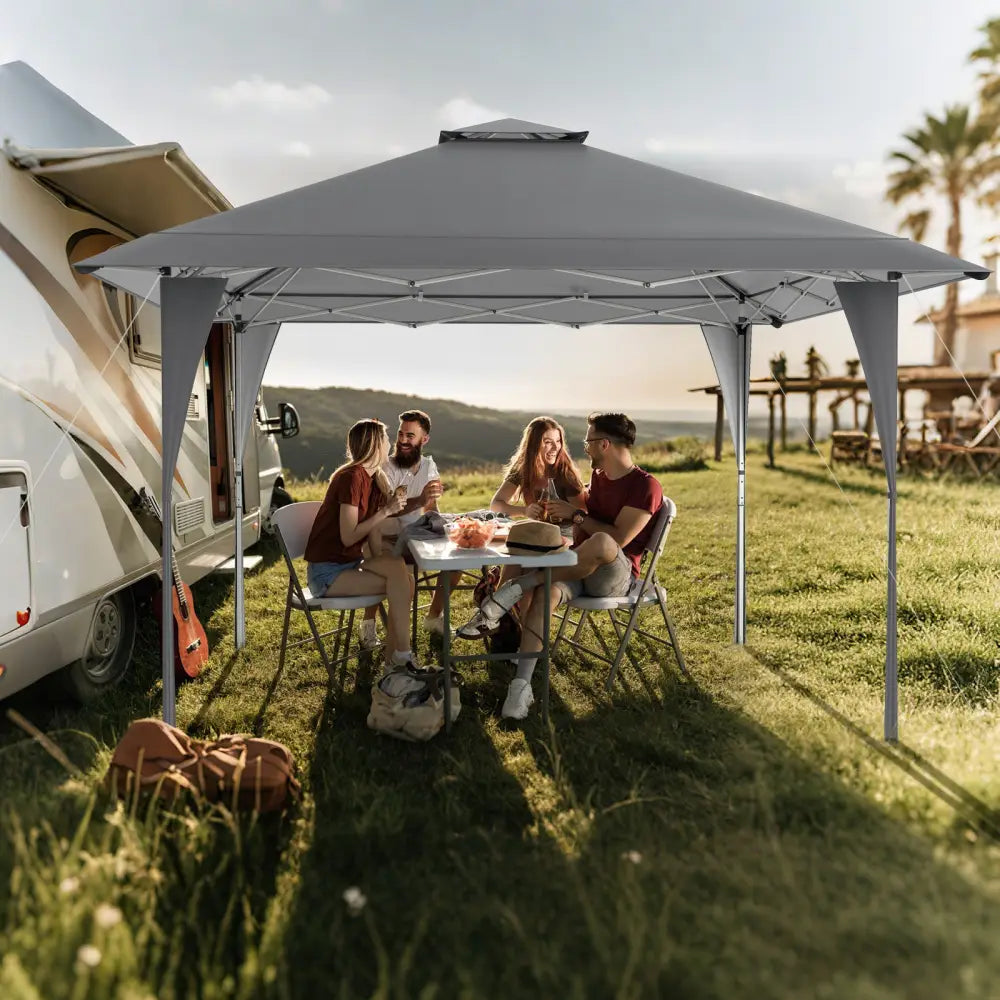13 X 13 FT Pop up Gazebo with Portable Carrying Bag 8 Stakes and 4 Wind Ropes-Gray - Gray - Gazebos