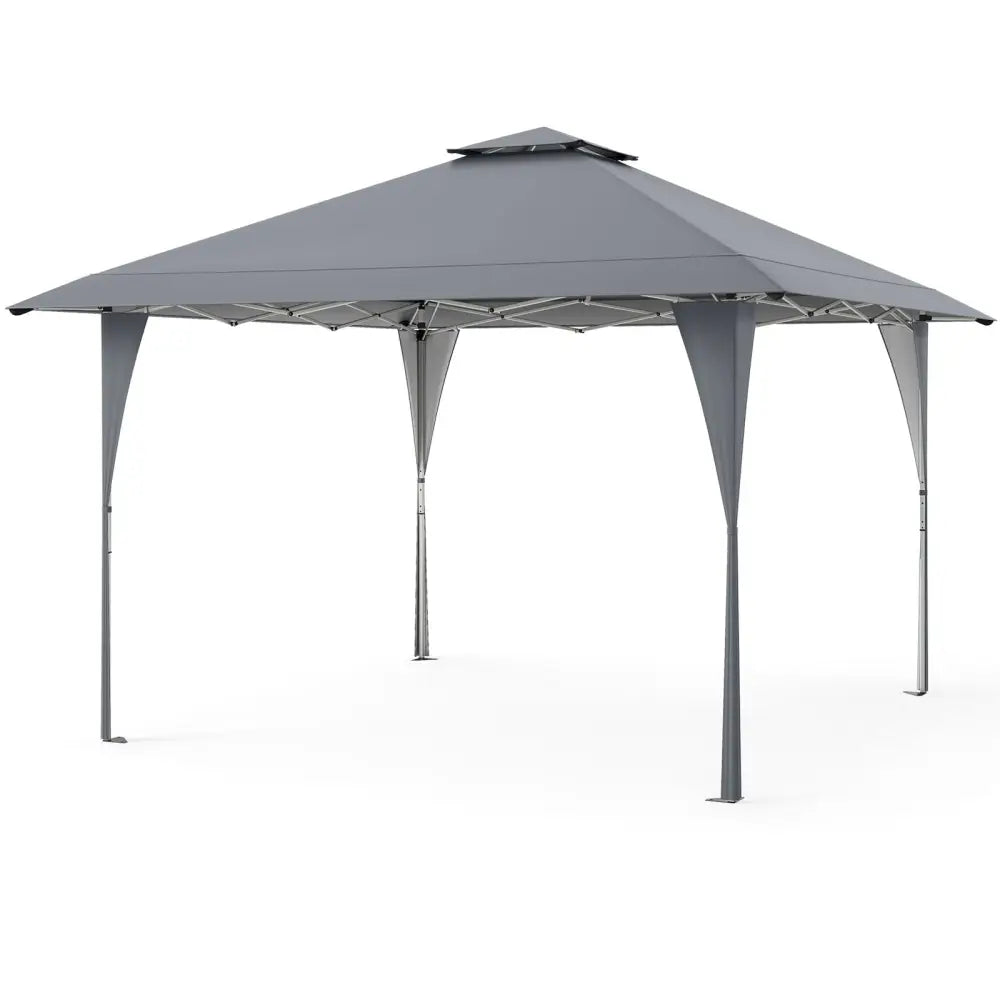 13 X 13 FT Pop up Gazebo with Portable Carrying Bag 8 Stakes and 4 Wind Ropes-Gray - Gray - Gazebos