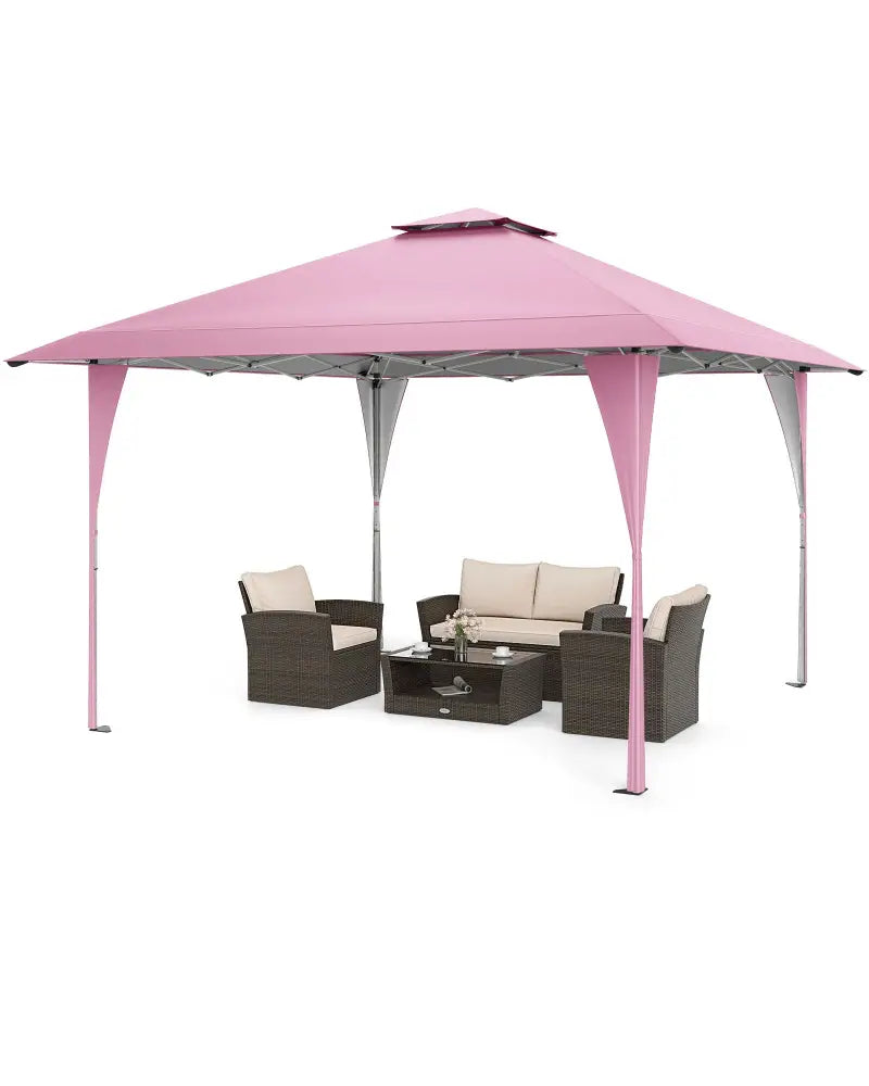 13 X 13 FT Pop up Gazebo with Portable Carrying Bag 8 Stakes and 4 Wind Ropes-Pink - Pink - Gazebos