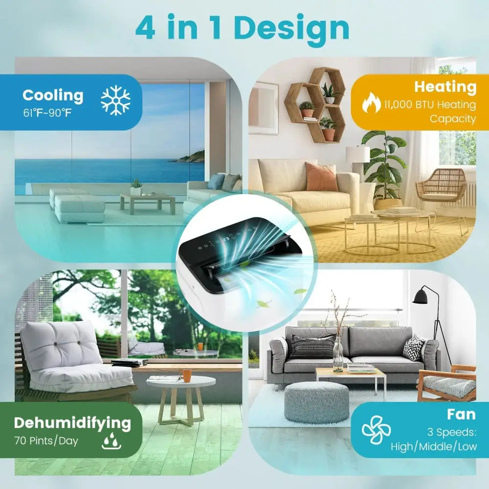 13000 BTU Portable 4-in-1 Air Conditioner with App and Voice Control-White Costway
