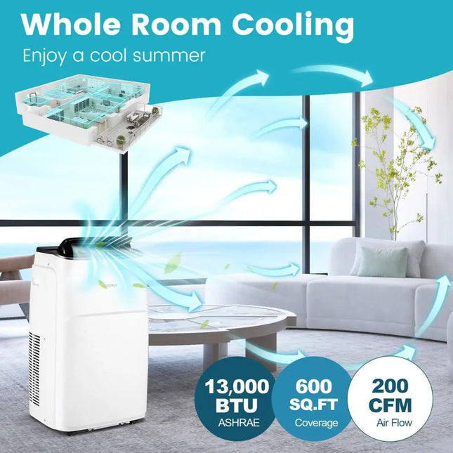 13000 BTU Portable 4-in-1 Air Conditioner with App and Voice Control-White Costway