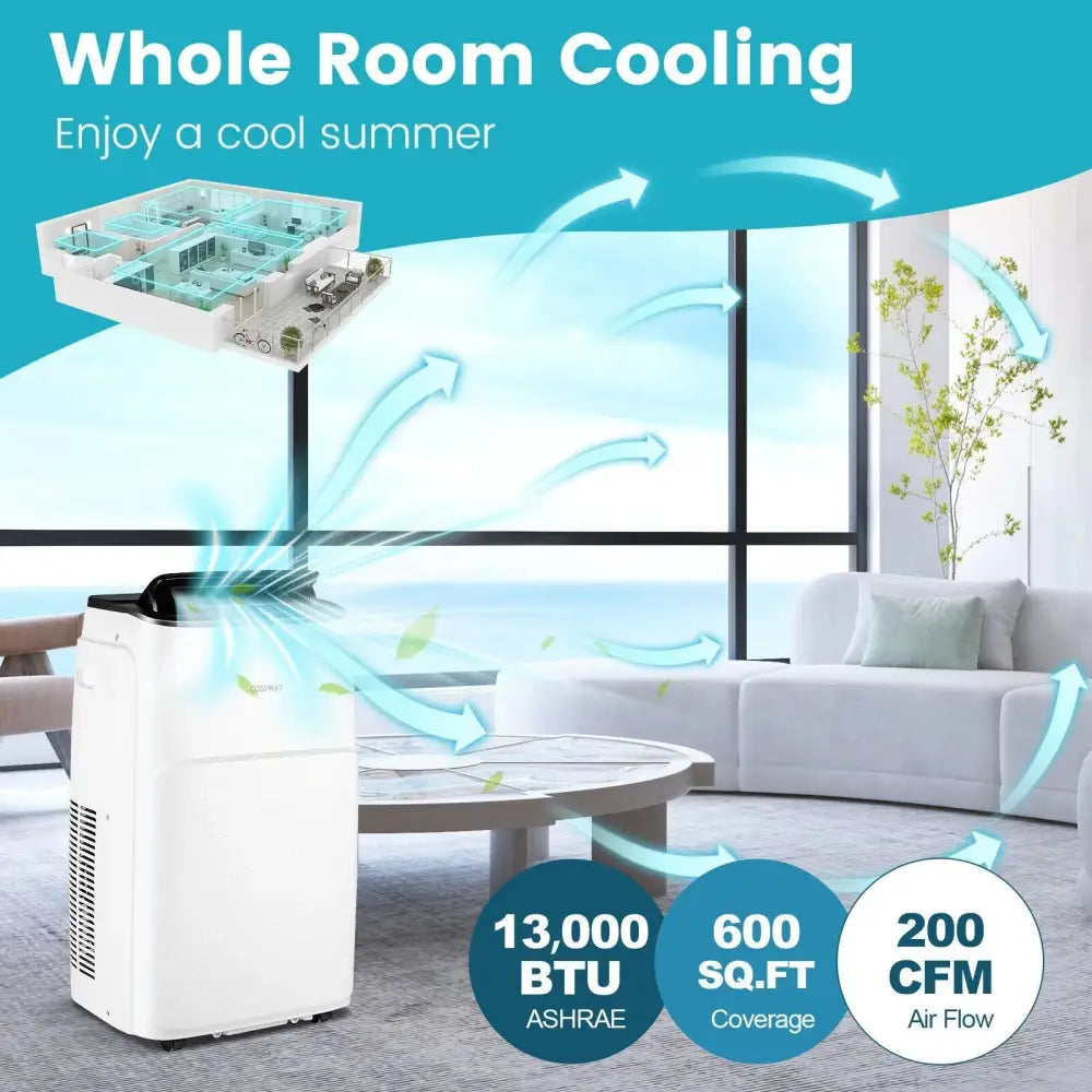 13000 BTU Portable 4-in-1 Air Conditioner with App and Voice Control-White Costway