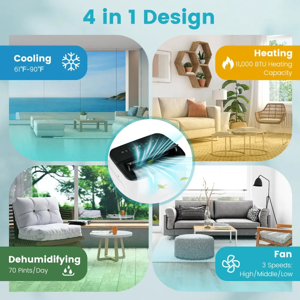 13000 BTU Portable 4-in-1 Air Conditioner with App and Voice Control-White - White - Portable Air Conditioners
