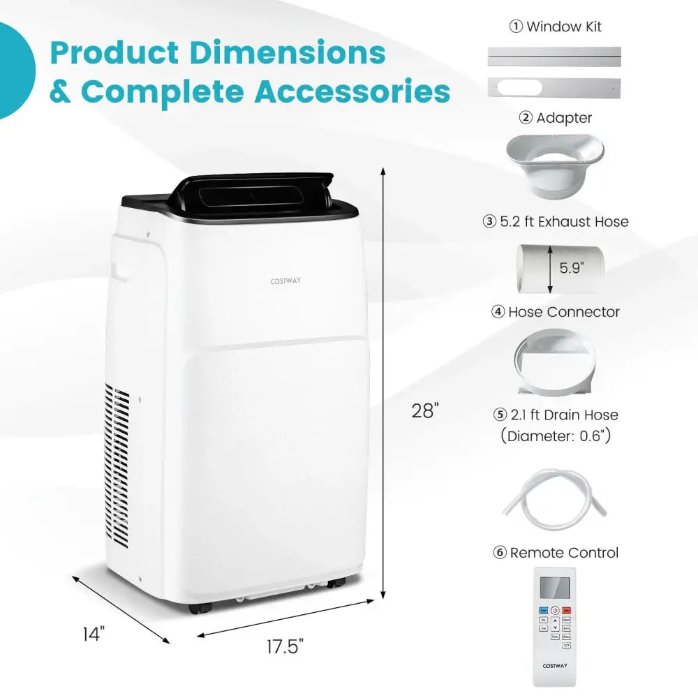 13000 BTU Portable 4-in-1 Air Conditioner with App and Voice Control-White Costway