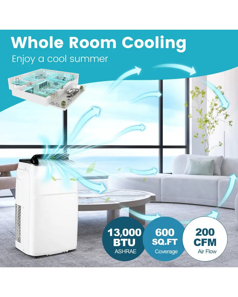 13000 BTU Portable 4-in-1 Air Conditioner with App and Voice Control-White - White - Portable Air Conditioners