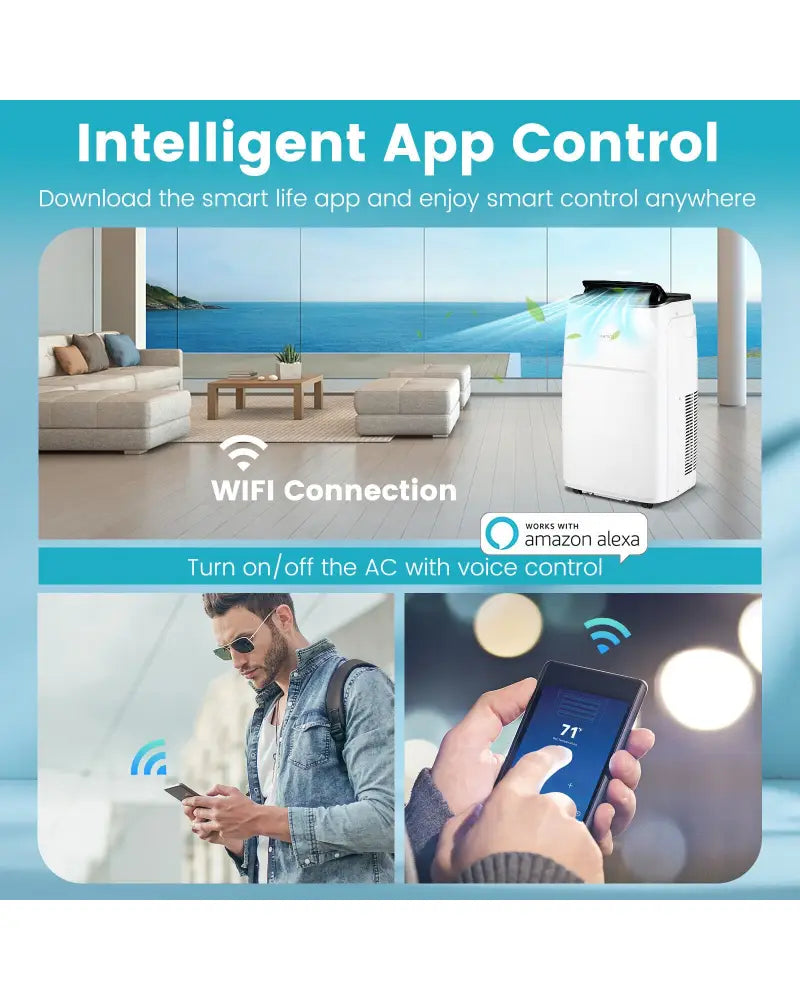 13000 BTU Portable 4-in-1 Air Conditioner with App and Voice Control-White - White - Portable Air Conditioners