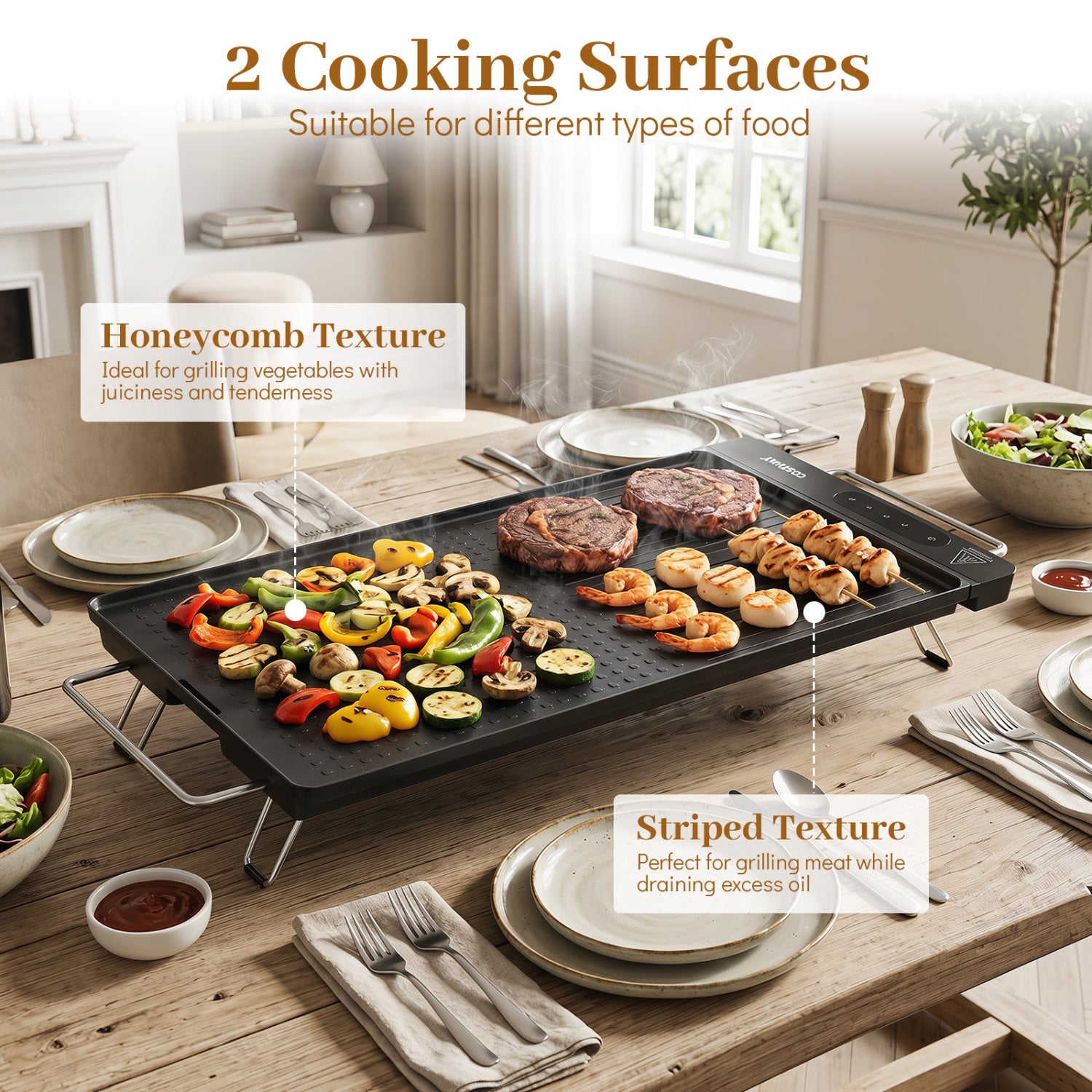1300W Indoor Electric Grill with Removable Touch Panel-Black