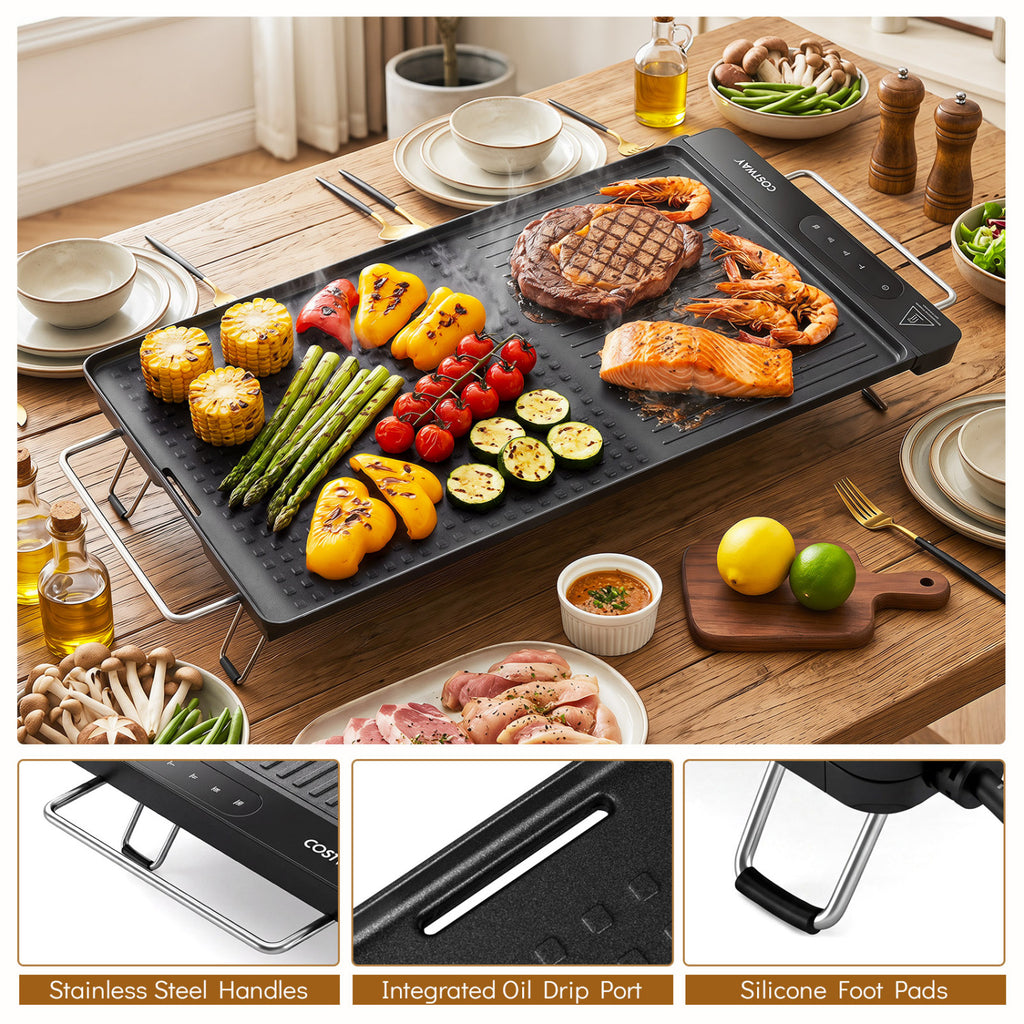 1300W Indoor Electric Grill with Removable Touch Panel-Black