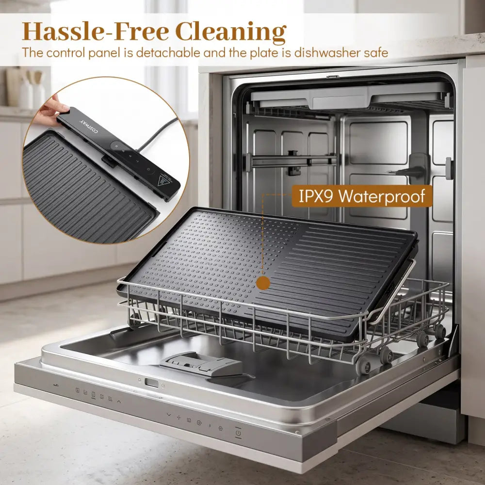 1300W Indoor Electric Grill with Removable Touch Panel-Black - Black - Kitchen Appliances