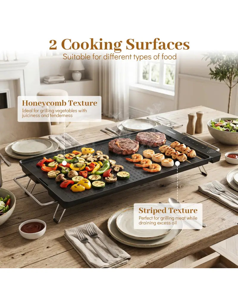 1300W Indoor Electric Grill with Removable Touch Panel-Black - Black - Kitchen Appliances