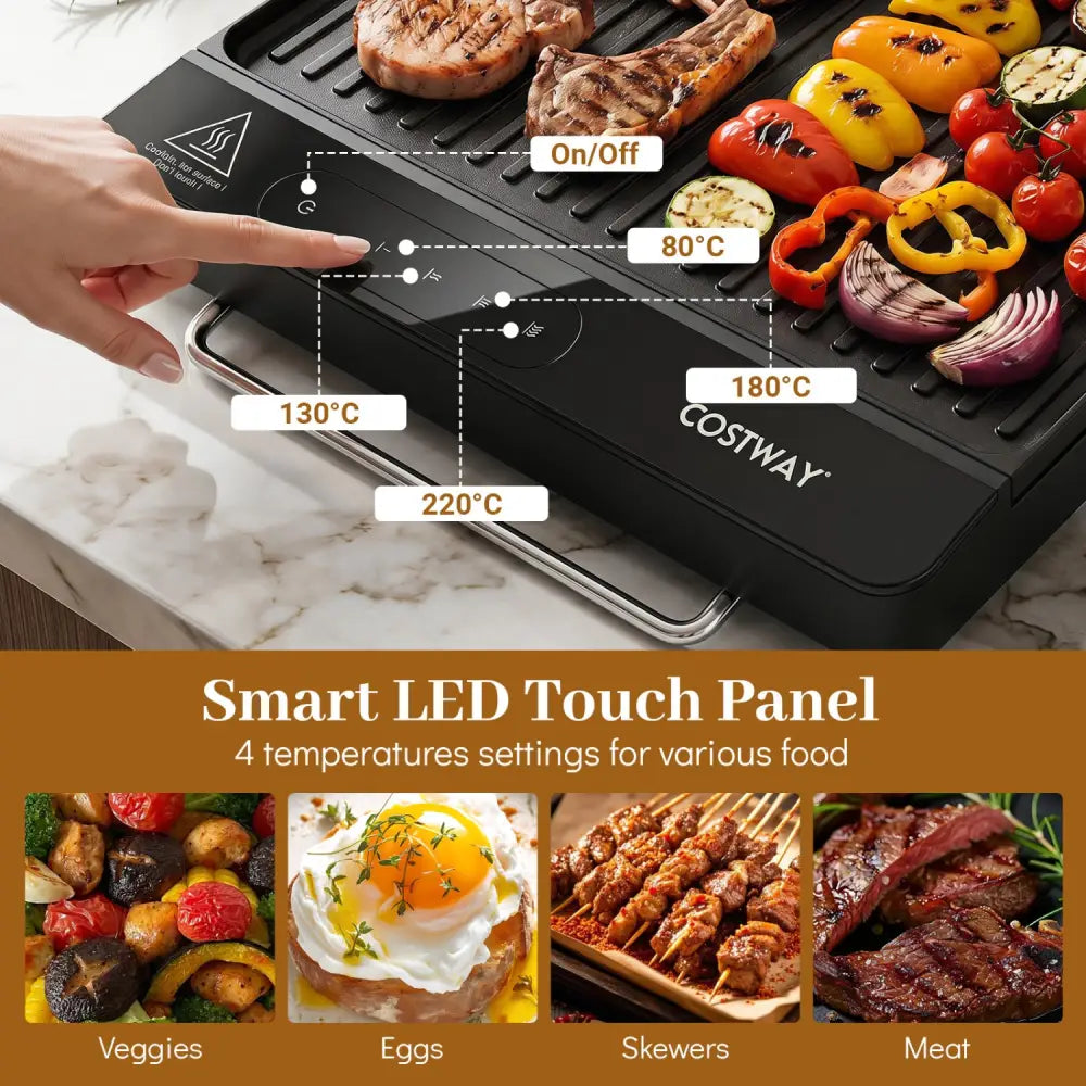 1300W Indoor Electric Grill with Removable Touch Panel-Black - Black - Kitchen Appliances