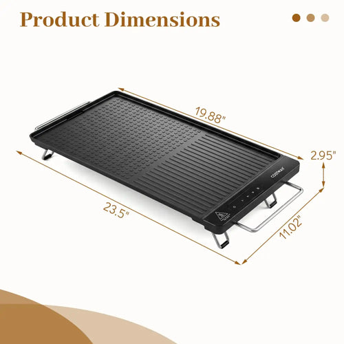 1300W Indoor Electric Grill with Removable Touch Panel-Black - Black - Kitchen Appliances