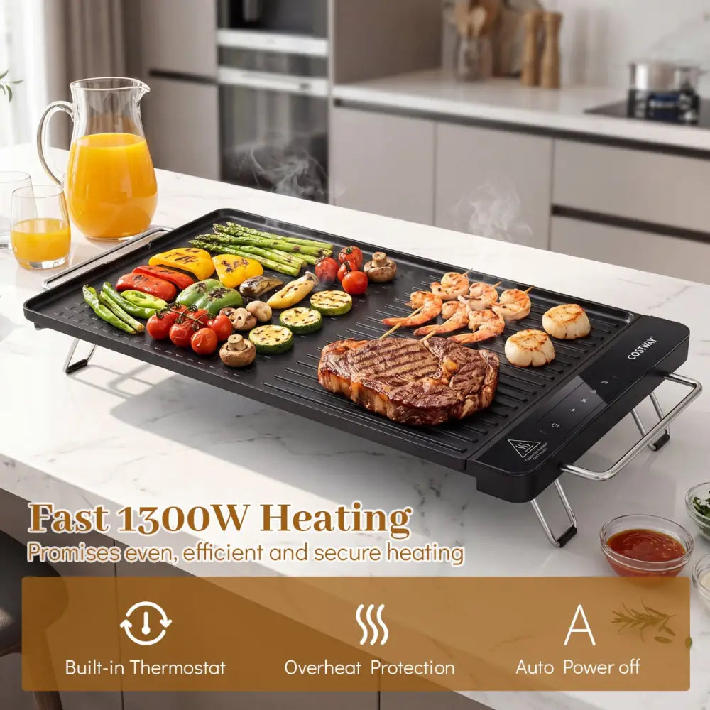 1300W Indoor Electric Grill with Removable Touch Panel-Black - Black - Kitchen Appliances