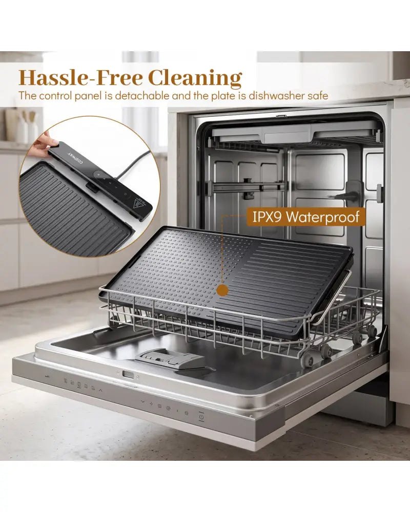 1300W Indoor Electric Grill with Removable Touch Panel-Black - Black - Kitchen Appliances