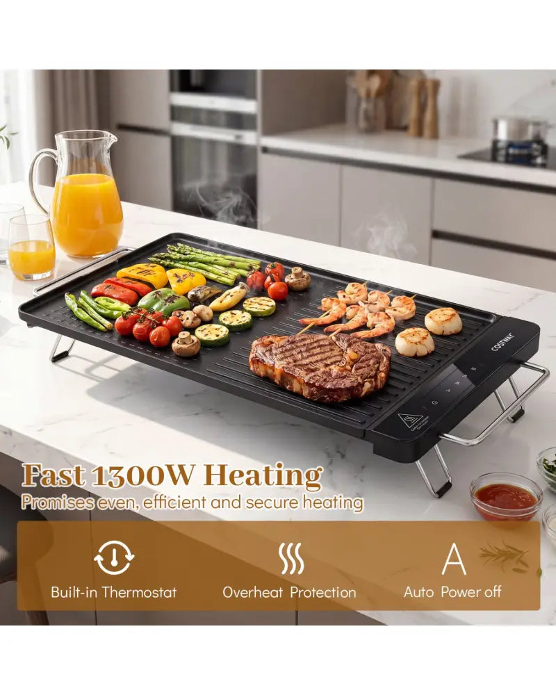 1300W Indoor Electric Grill with Removable Touch Panel-Black - Black - Kitchen Appliances