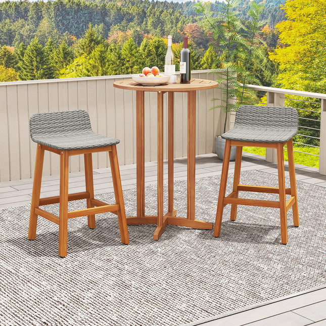 Solid Acacia Wood Bar Stools Set of 2 with Backrests and Footrests for Porch-Gray