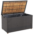 134 Gallon Rattan Storage Box with Zippered Liner and Solid Acacia Wood Top - Brown - Sheds & Outdoor Storage