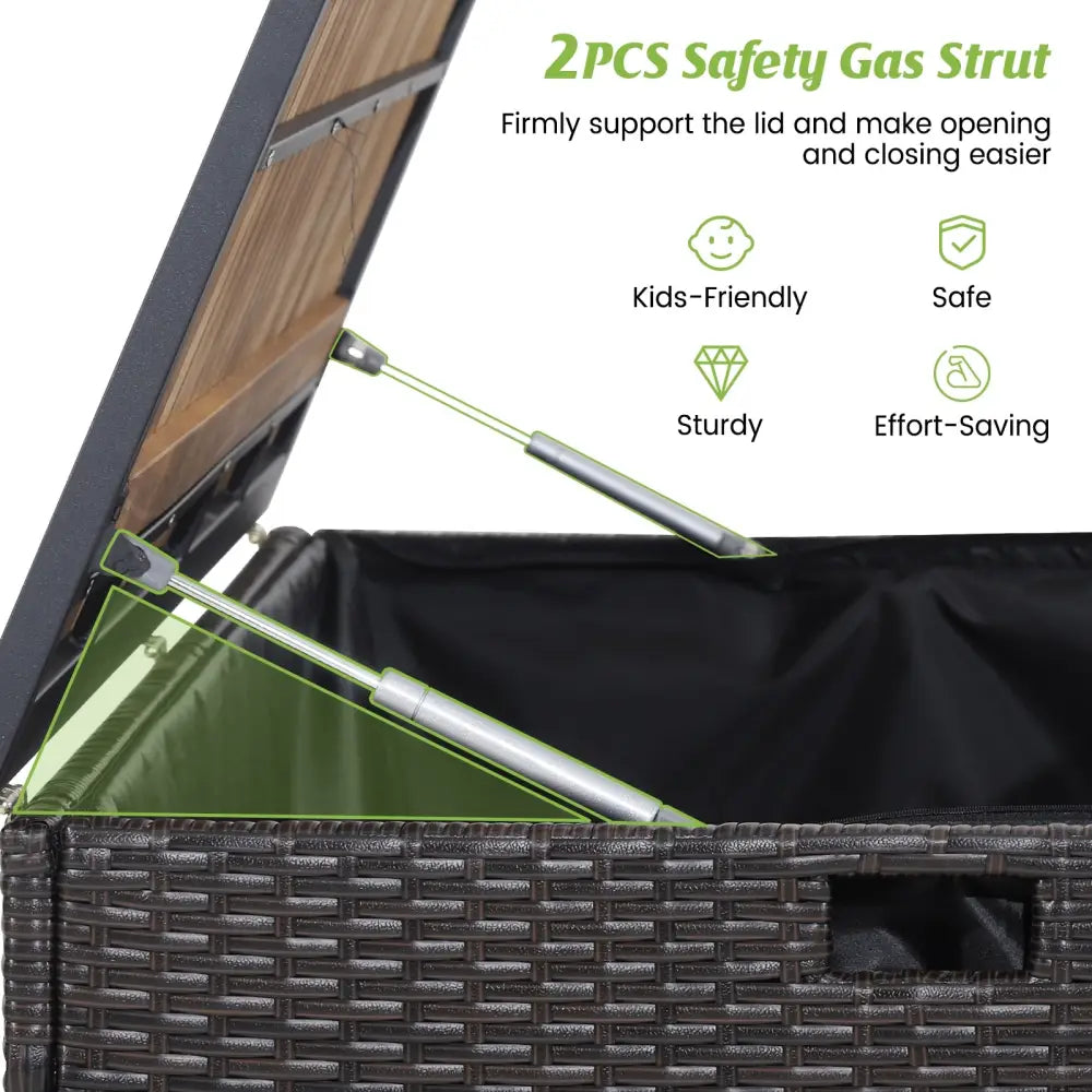 134 Gallon Rattan Storage Box with Zippered Liner and Solid Acacia Wood Top - Brown - Sheds & Outdoor Storage