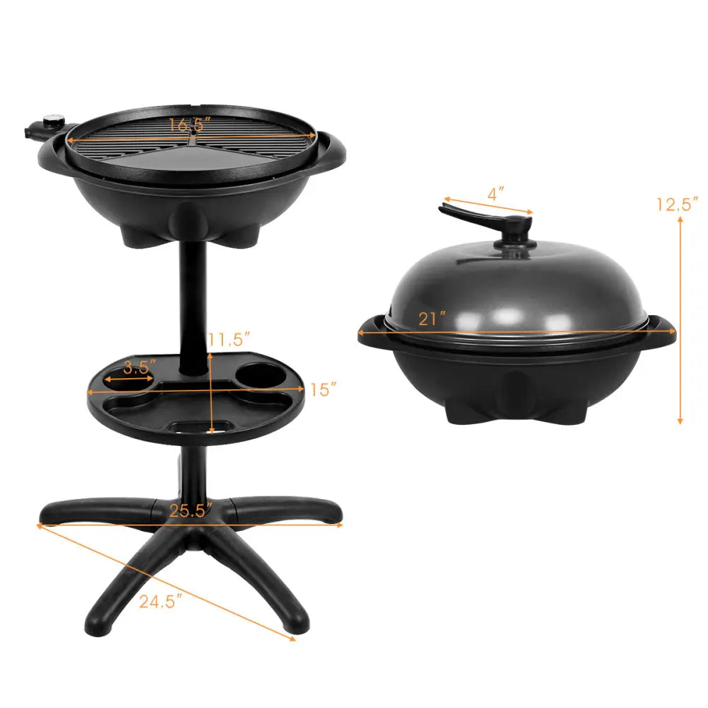 1350 W Outdoor Electric BBQ Grill with Removable Stand Easy to Install-Black - Black - Outdoor Grills