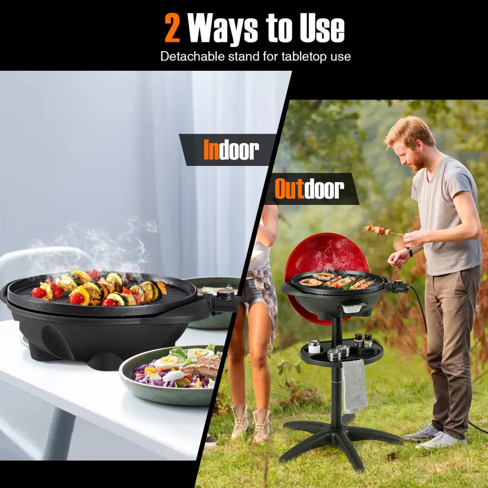 1350 W Outdoor Electric BBQ Grill with Removable Stand Easy to Install-Red - Red - Outdoor Grills
