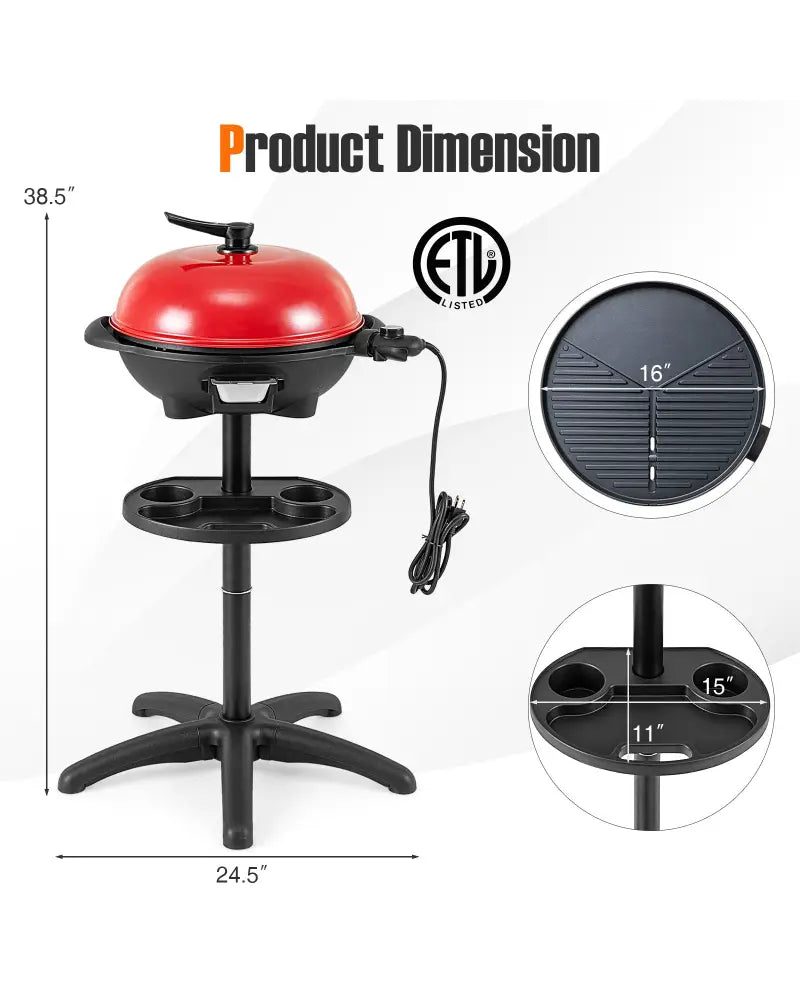 1350 W Outdoor Electric BBQ Grill with Removable Stand Easy to Install-Red - Red - Outdoor Grills