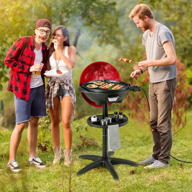 1350 W Outdoor Electric BBQ Grill with Removable Stand Easy to Install-Red - Red - Outdoor Grills