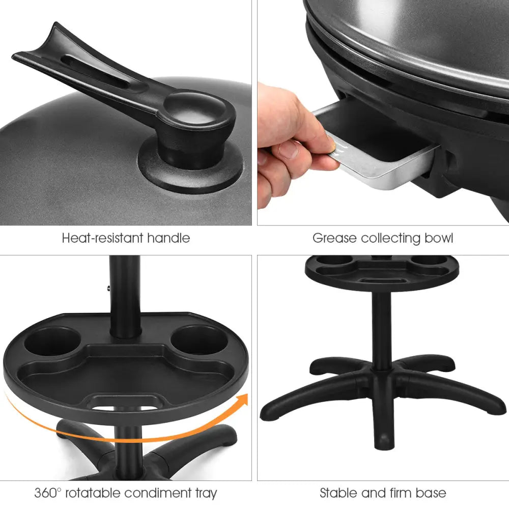 1350 W Outdoor Electric BBQ Grill with Removable Stand Easy to Install-Black - Black - Outdoor Grills