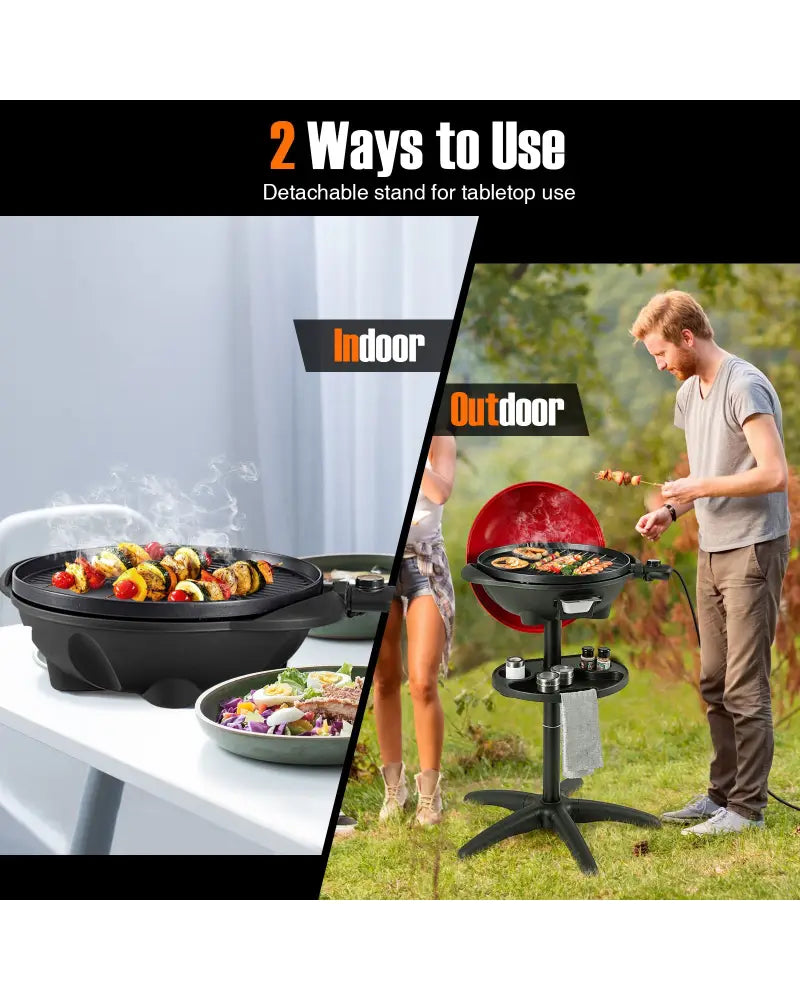 1350 W Outdoor Electric BBQ Grill with Removable Stand Easy to Install-Red - Red - Outdoor Grills