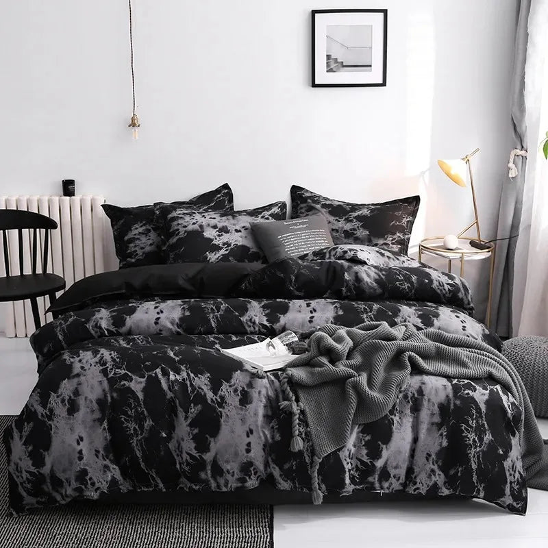 Luxury Black Bedding Set – Duvet Cover & Pillowcases Single–King Sizes