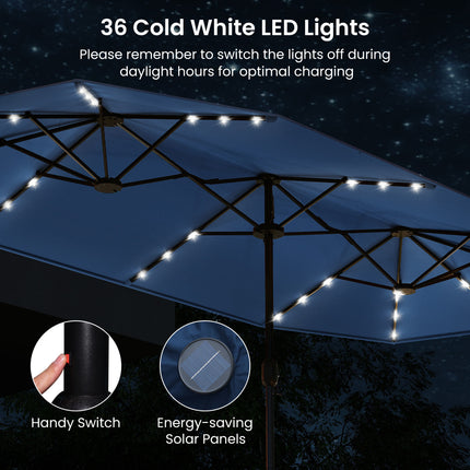 13FT Double-sided Patio Umbrella with Solar Lights for Garden Pool Backyard-Navy