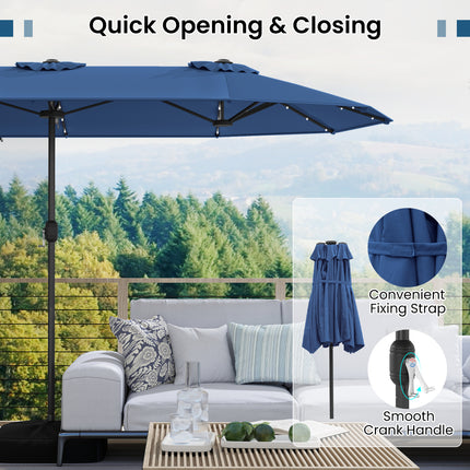 13FT Double-sided Patio Umbrella with Solar Lights for Garden Pool Backyard-Navy