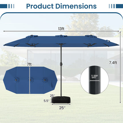 13FT Double-sided Patio Umbrella with Solar Lights for Garden Pool Backyard-Navy