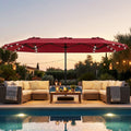 13FT Double-sided Patio Umbrella with Solar Lights for Garden Pool Backyard-Red