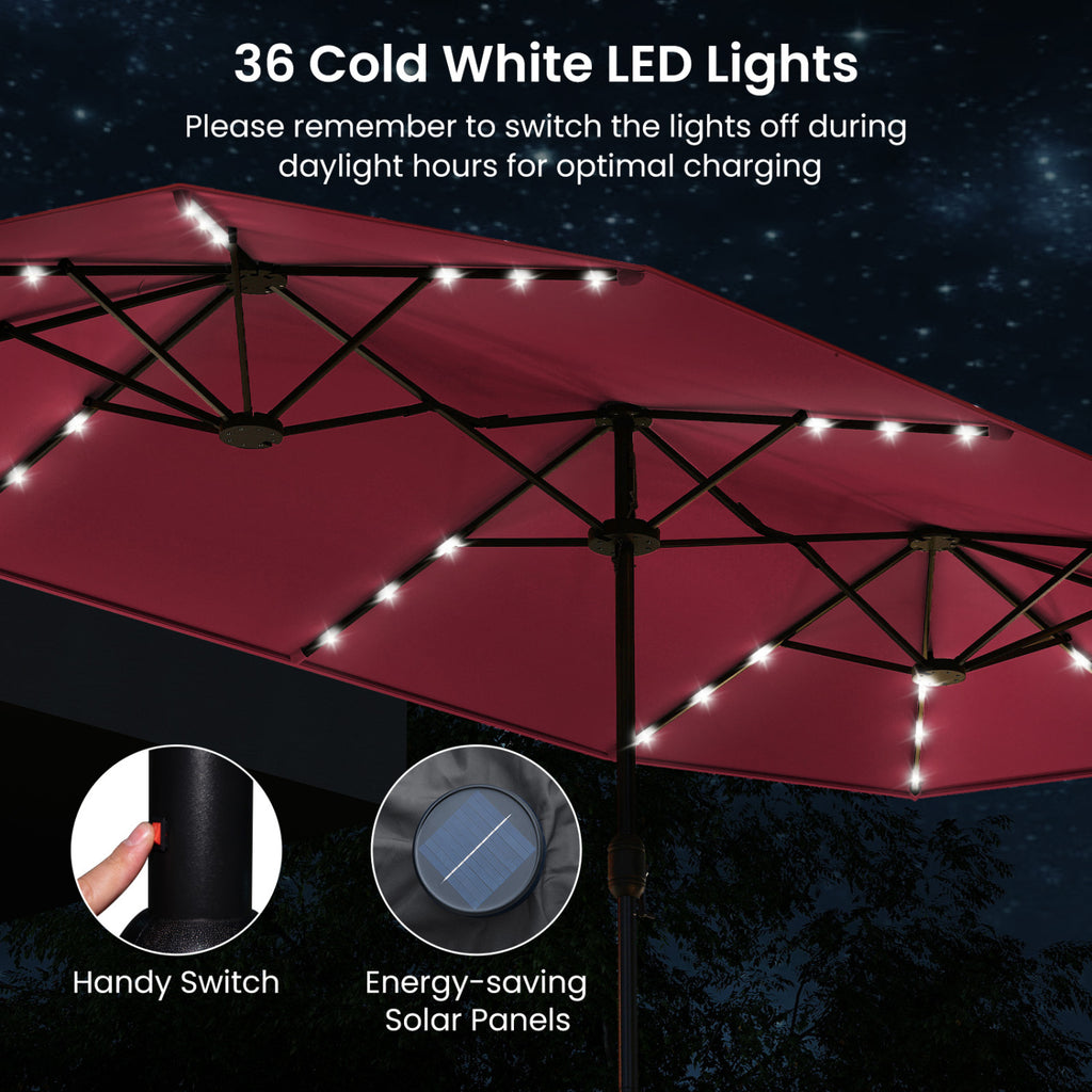 13FT Double-sided Patio Umbrella with Solar Lights for Garden Pool Backyard-Red